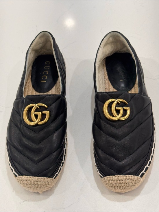 Gucci Shoes - Gucci Black Quilted Leather GG Espadrille Slip-On Authentic